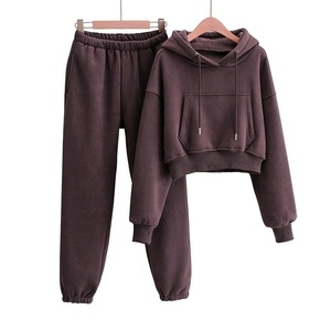 Alta calidad 2025 Crop Top Jogger Sweat Suit Dos piezas Sudaderas con capucha Traje Pantalones Conjunto Jogging Chándal Mujer Chándal - Product Image 3