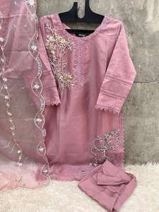 Belle tenue occasionnelle couleur incroyable haute sur demande Heavy Organza Salwar Suit & Dupatta With Embroidery Work Woman Fashion - Product Image 4