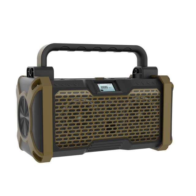 Jobsite Boom Box Bluetooth Speaker with AM/FM Radio 1000LM LED Flood Light Power Bank for Construction