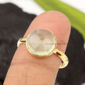 แหวนพลอยพรีไนต์ทรงกลม10x10มม. ธรรมชาติอันเป็นเอกลักษณ์925เงินสเตอร์ลิงชุบทองความยาวไม่เหมือนใครเครื่องประดับที่ดีของผู้หญิง - Product Image 4