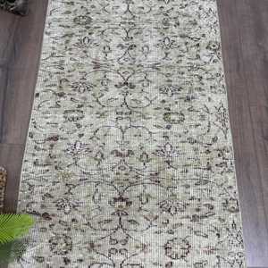 Alfombra Turca Vintage, Alfombra Decorativa de 2.8x6.7 pies, Alfombra Floral Verde - Product Image 3