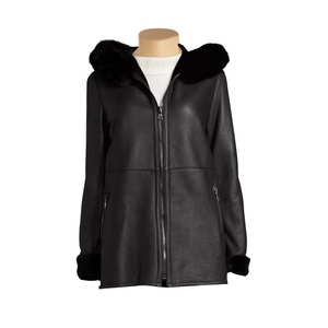 Chaqueta de cuero de vaca de calidad Premium para mujer, novedad clásica, cuero PU genuino con piel de oveja genuina rellena de algodón - Product Image 5
