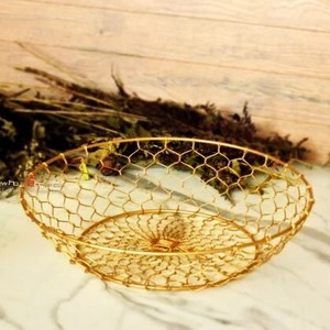 <b>Mesh</b> Metal wire <b>Basket</b> Harvest Gardening Fruit <b>Baskets</b> round Gold plated <b>Storage</b> Organizer for Cabinet Kitchen - Product Image 3