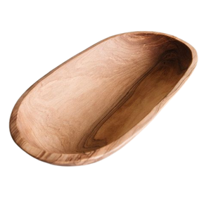 Bol à pâte en bois de ferme rustique Antique noyer rougeâtre bois naturel Vintage oblong sculpté à la main bol pour la décoration intérieure - Product Image 1