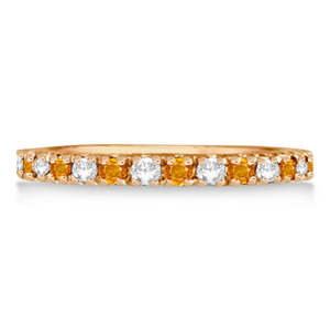 Bague en diamant et citrine avec plaqué or rose 14 carats, sertissage vintage, bande en alliage, bande d'anniversaire (0,32 ct) - Product Image 1