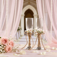 Flûtes en verre soufflé à la main à long pied pour mariage, gobelets à fleurs modernes et durables, cadeau d'anniversaire de mariage