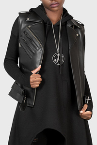 Chaleco de piel sintética para mujer de alta calidad con cuello vuelto cremallera Chaleco de cuero PU de algodón tejido para mujer - Product Image 5