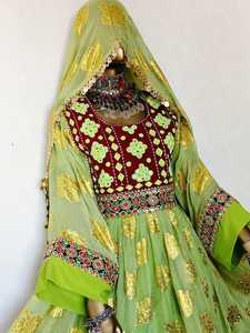 Haute qualité afghan Kuchi traditionnel Tribal Vintage femmes Maxi robe taille naturelle bouton détail dentelle paillettes respirant - Product Image 4