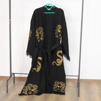 Robe de chambre turque Kaftan 100% coton Teinture naturelle Longue à capuche Noire Maison Hôtel Spa Plage Bonne qualité Grande taille Meilleur prix