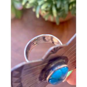 Rick Enriquez Kingman Turquoise & Sterling <b>Silver</b> <b>Statement</b> <b>Ring</b> Bezel Set with Marquise Cut Diamond Size 7.5 Everyday Wear - Product Image 5