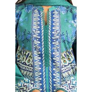 Traje de Verano Elegante e Informal de 3 Piezas para Mujer, Estampado, Color Verde Azulado, Transpirable, Largo hasta la Rodilla, Cuello Mandarín, Decoración de Diamantes, Talla XS - Product Image 4