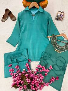 Precio de Fábrica OEM Conjunto Coordinado Premium Verde Mar para Mujer, Ropa Étnica Moderna, Túnica y Pantalones Bordados, Proveedor Mayorista a Granel - Product Image 5