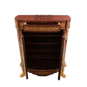 Console classique avec plateau en marbre, corps en bois orné de motifs et accents dorés décoratifs, console de rangement de luxe - Product Image 2