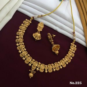 Conjunto de collar de templo de oro antiguo con motivos de elefante y diosa, joyería nupcial tradicional del sur de la India para bodas - Product Image 6