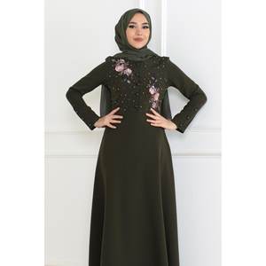 Robe décontractée Mega Merchant Khaki 6119, style brodé, 100% coton - Product Image 2