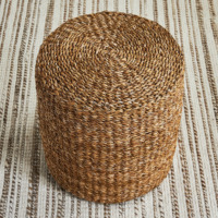 Chaise assise au sol en jonc de mer naturel écologique tissé à la main grand pouf à coussin carré pour sièges d'intérieur