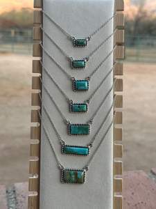 Handmade Sterling Silver Kingman Turquoise Bar <b>Necklace</b> Southwestern <b>Boho</b> Statement Jewelry - Product Image 2