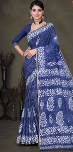 Pure Cotton Hand Blocked Batik Saree Floral Geometrical Style Light Medium Dark Colors Women Traditional Indian Ethnic Wear - Product Image 3