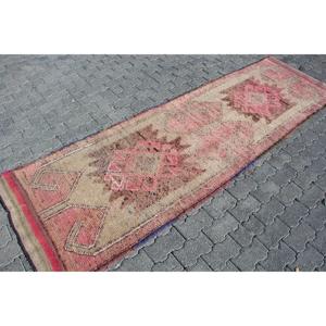 Vintage 3.1x10 ft Rug, Herki Turkish Rug, <b>Red</b> Floral Rug <b>Wool</b> - Product Image 3