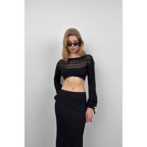 Blouse en tricot à détails organiques - Noir - Noir - Product Image 2