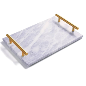Plateau de service en marbre Décoration d'hôtel Plateau de service en marbre Poignée en laiton Design Artisanat Vente la plus vendue - Product Image 6