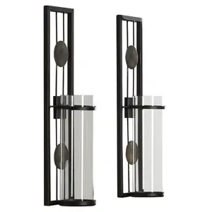 Lujoso candelabro de pared de metal negro con diseño atractivo para velas de Pilar decorativas para el hogar - Product Image 1