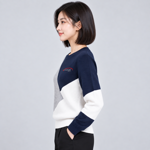 เสื้อสเวตเตอร์ผู้หญิงคุณภาพสูง ผ้าถักนุ่ม อุ่นสบาย ทรงพอดีตัว ปลายแขนเสื้อแบบริบ คอเสื้อแบบคอกลม เหมาะสำหรับใส่ลำลองในฤดูหนาว - Product Image 4