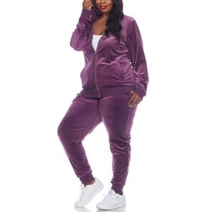 Survêtement en velours pour femmes Ensemble en velours personnalisé Pantalon à capuche à manches longues Ensembles de survêtement en velours pour femmes Costume de sport grande taille - Product Image 3