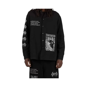 Camisa de sarga estampada de manga larga para hombre, cuello alto de algodón 100%, vacaciones de Hip Hop antiarrugas para adolescentes, botón de cuerno de primavera - Product Image 1