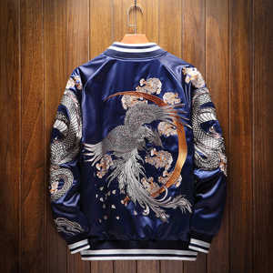 Double Dragon Phoenix Embroidered Canvas Bomber <b>Jacket</b> Unisex <b>Patchwork</b> Spring Thin Souvenir Coated Men's Unisex Souvenir <b>Jacket</b> - Product Image 2
