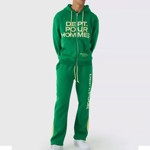 Zip up Distressed Acid Wash Chándales 2PC Stacked Jogger Hombres Stacked French Terry Logo Sweatsuit Pantalones de chándal y conjunto con capucha - Product Image 1