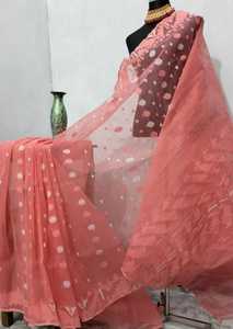 Exclusivo Deshi Dhakai Jamdani Sharee orientado a la exportación para mujer JAMDANI FABRIC Blue RED GREEN Golden Sky Blue de Bangladesh - Product Image 4