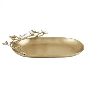 White Royals Hot Selling New Design Aluminum Leaf Shape Handle Art Deco Wedding Serving Tray Set Small Serving <b>Bowl</b> Platters - Product Image 1