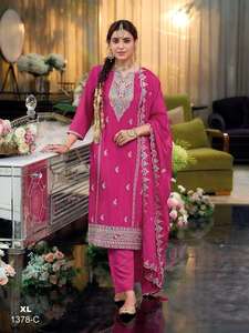 Nouveau concepteur lourd pur Chinon fil de soie broderie et multi-codage travail fête Style costume haut pantalon et multi codage Dupatta - Product Image 4