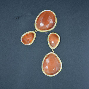 Forma de fantasía Monalisa naranja natural con gota de piedras preciosas CZ y pendientes colgantes Pendientes de circón de Plata de Ley 925 Joyería para Wome - Product Image 3