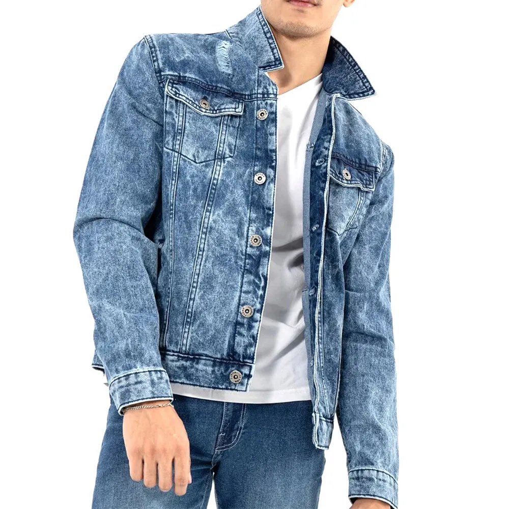 Private label impressão fábrica feita logotipo bordado zíper frontal jaqueta jeans manga comprida desgaste da moda jaquetas para homens