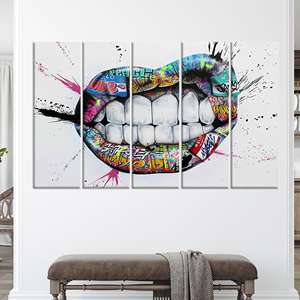Impression sur toile Graffiti Lips : Décoration pop art urbaine vibrante, LOT DE 5 TOILES - Product Image 1