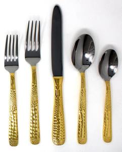 Ensemble de couverts exclusif en acier inoxydable doré, manche design, ensemble de couverts contemporains pour table à manger - Product Image 3