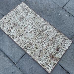 Vintage Rug, 1.5x2.7 ft Small Rug, <b>Brown</b> Bordered <b>Wool</b> Turkish Rug - Product Image 4