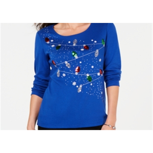 Top Casual da Donna Karen Scott in Cotone con Luci Natalizie e Paillettes Blu-X-Large per la Stagione Invernale - Product Image 2
