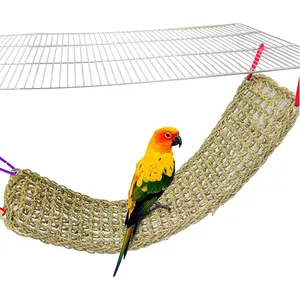 Fabrik Vogel Seegras Matte Natur gras gewebte Netz Hängematte hängen auf Papageien käfig mit 4 Haken Kletterseil Leiter Kau spielzeug