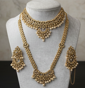 Ensemble de collier de mariée élégant et antique, orné de perles, dans un style ethnique fantaisie, idéal pour les mariages, les occasions festives et les tenues de soirée - Product Image 2