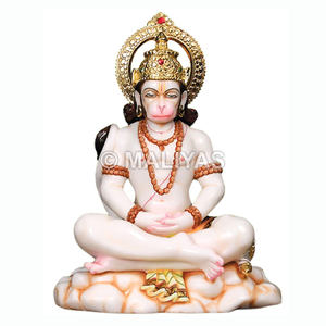 Mármol, Meditación, Hanuman Ji, Murti |   Ídolo de Bajrangbali Sentado para el Templo del Hogar |   Maliyas - Product Image 1