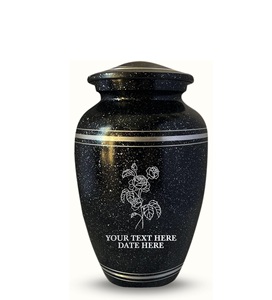 Urne funéraire personnalisée en aluminium pour hommes et femmes au design moderne avec nom, date et bord argenté noir pour cendres - Product Image 1