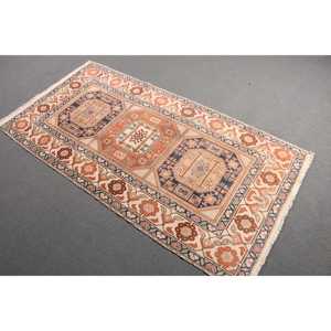 พรมวินเทจสไตล์ตุรกี ขนาด 3x6 ฟุต ลายตารางสีน้ำตาล - Product Image 1