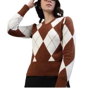 Cárdigan de Argyle suave de calidad Premium para mujer, ropa de invierno cómoda de tendencia superior con cuello en V, suéter superior de Venta caliente - Product Image 1