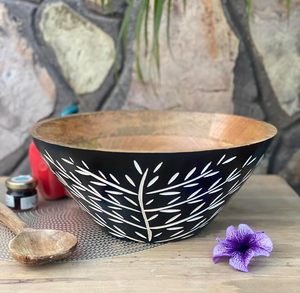 ชามไม้มะม่วงสีดำสุดหรูเครื่องครัวไม้ที่ทันสมัยสำหรับการนำเสนออาหารสำหรับวันหยุดมื้ออาหารโต๊ะรับประทานอาหาร - Product Image 1