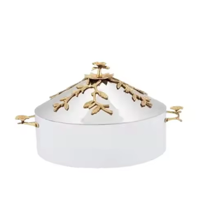 Vajilla cazuela antiadherente calentador de alimentos plato de frotamiento multifunción decorativo oro acabado Metal calentador de alimentos disponible bajo MOQ - Product Image 4