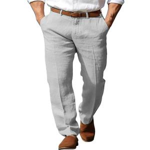 Pantalones Formales de Lino para Hombre, Estilo Tubo Recto, Color Sólido, Cómodos, Transpirables, Estilo Básico para Negocios y Moda - Product Image 4