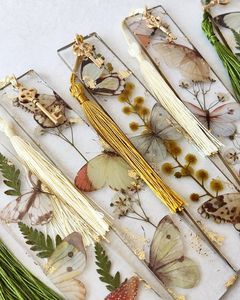 Marcapáginas Decorativo Transparente de Resina con Borla, Flores Prensadas, Diseño Art Deco, Forma Redonda, para Regalo, Soporte para Páginas de Libros DIY - Product Image 5